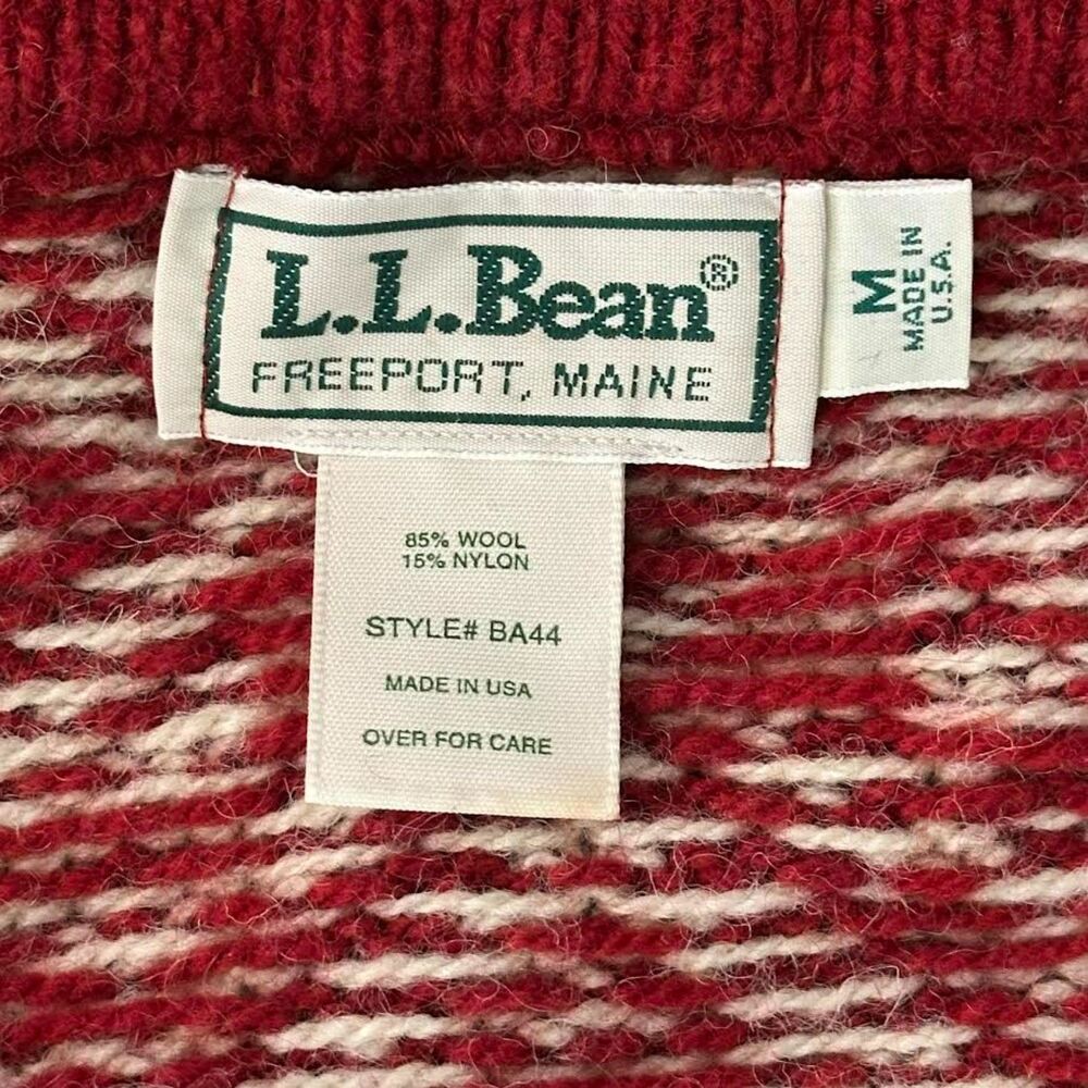 Vtg L.L. Bean Nordic Wool Blend Cardigan Button Up Red White Sweater Sz Medium - Picture 5 of 10